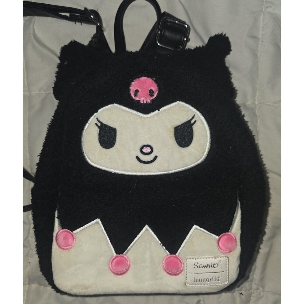 Loungefly Sanrio hello kitty Kuromi fuzzy mini backpack bookbag purse tote bag!